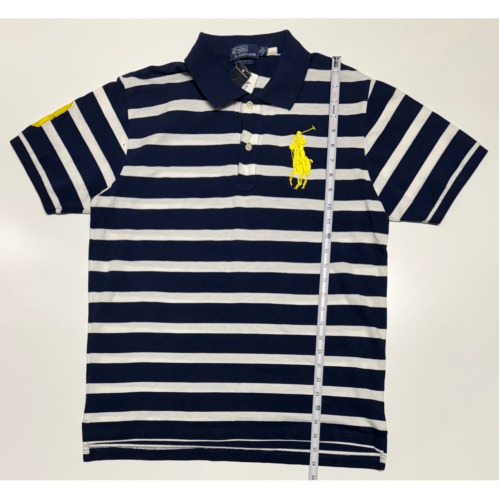Polo Ralph Lauren Mens XL Big Pony Striped Polo Shirt Navy Blue Yellow Custom